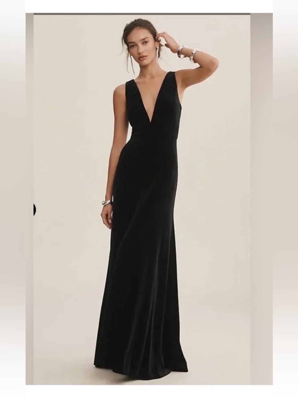 Jenny Yoo Logan Deep-V Black Velvet Column Gown